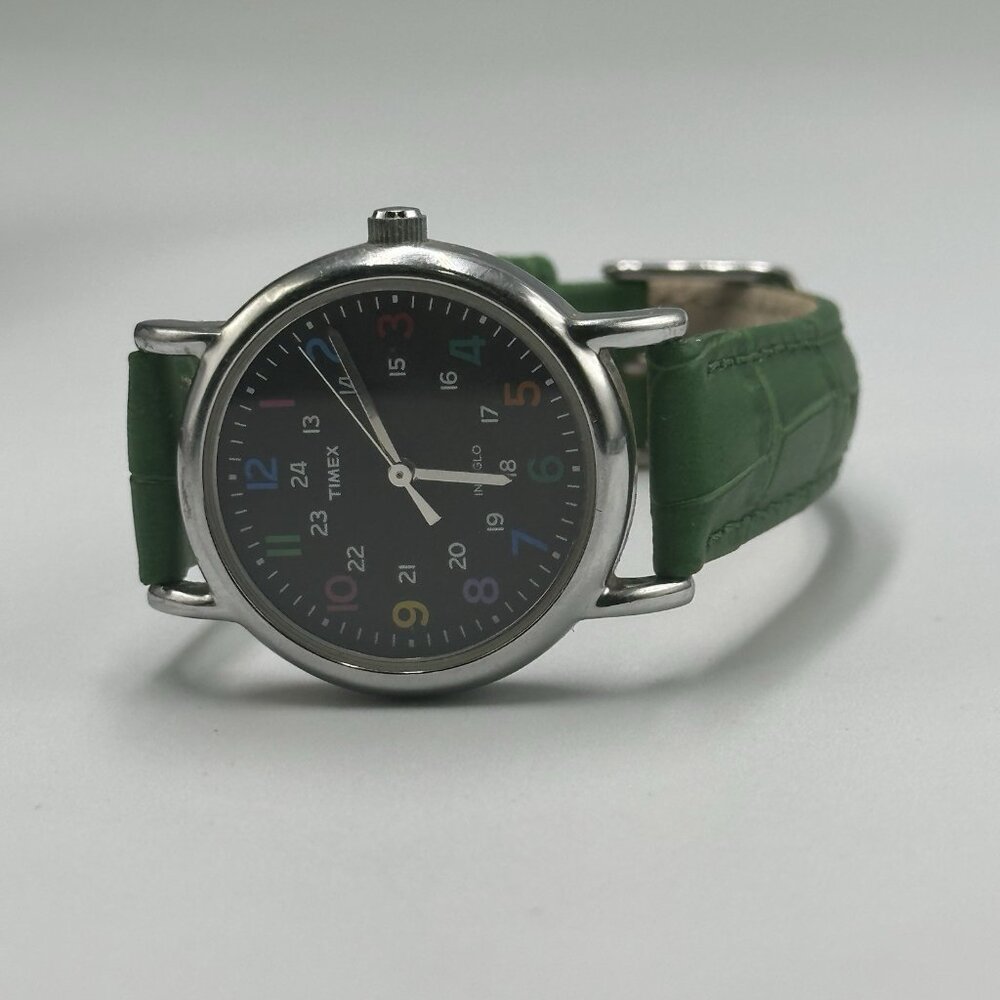 Timex Watch Women Silver Tone Black Dial Multicolored Numberals New Battery - Picture 7 of 12